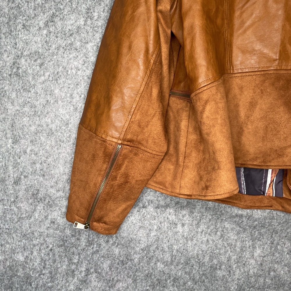 ANTHROPOLOGIE Robyn Faux Leather Moto Jacket Suede Cognac Tan Brown Sz 3X - Picture 2 of 12